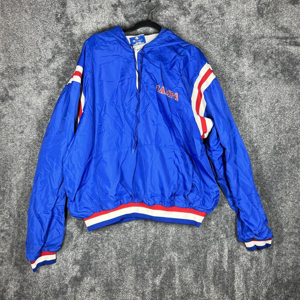 Champion Jacket Mens XL Blue Windbreaker Hooded Full Zip Nampa Lined Lightweight